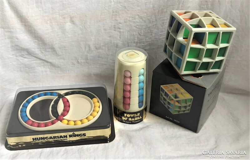 Tower of Babel + magic ring + hunter cube logic game from 1982, 1996-rubik era retro