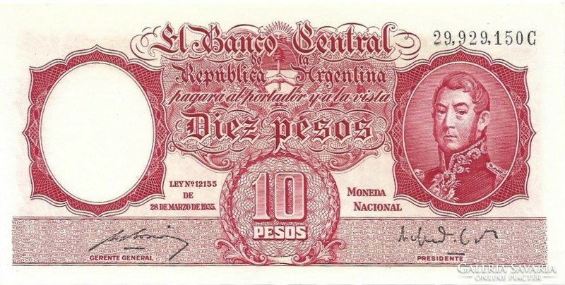 10 Pesos pesos 1942-54 argentina unfolded aunc