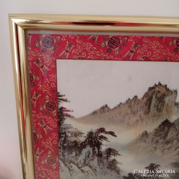 3 Gold-framed, glazed Chinese landscape prints, 45 x 31.5 cm