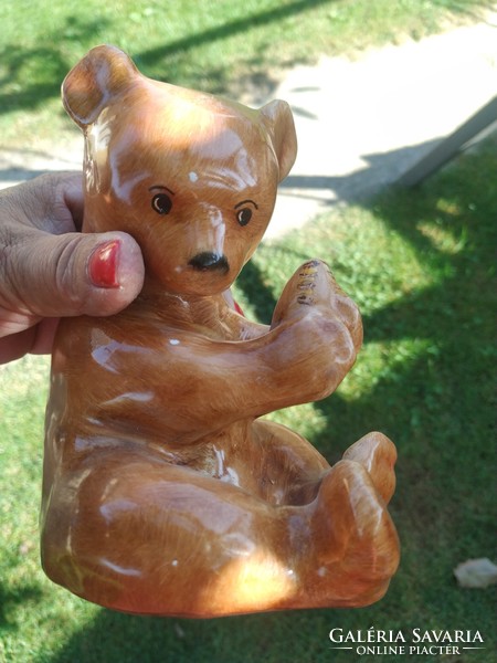 Ceramic bear from Bodrogkeresztúr, with bear honey bucket for sale!