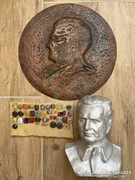 Tito bust from the 1950s-1960s, 37 Tito badges from the 1950s-60s and 1970s