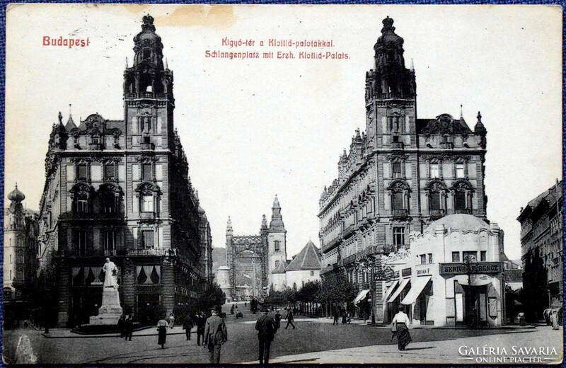 Budapest - Kígyó tér a Klotild palotákkal, Skriván Ferencz üzlete, Werbőczi szobor híd templom 1913