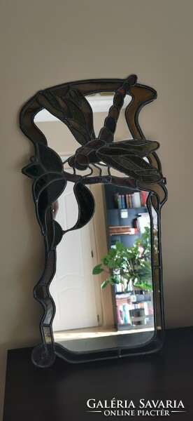 Tiffany mirror with dragonfly