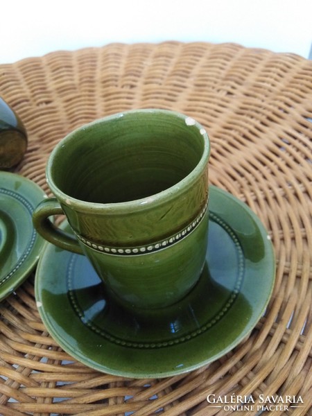 Kézműves kerámia kávés - olíva zöldben / 2 személyes