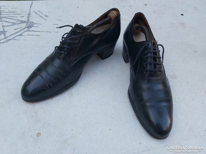 Vintage Budavári jelzésű kézzel varrt férfi latin tánc cipő fekete bőr 46-46,5-es méret