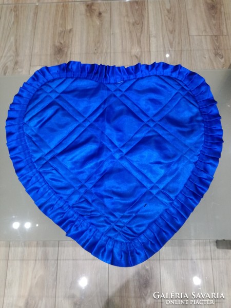 Royal blue heart-shaped satin cushion cover
