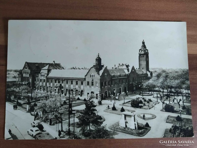 Old postcard, kisunhalas, heroes' square with the council house, 1966