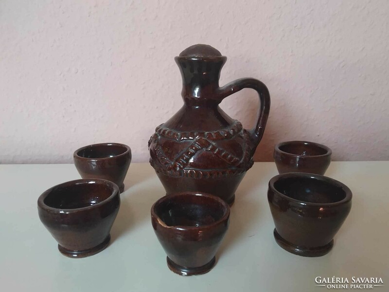 Pottery master potter Sándor Bagossy from Nagybánya, brandy set, circa 1970s