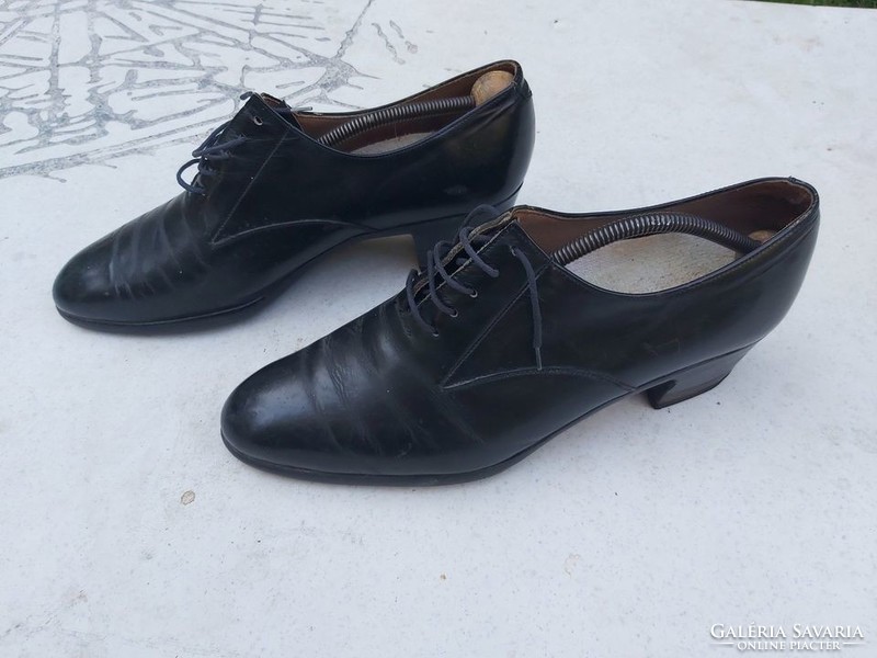 Vintage Budavári jelzésű kézzel varrt férfi latin tánc cipő fekete bőr 46-46,5-es méret