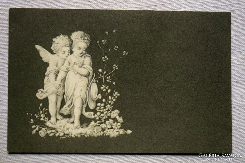 Greeting card with antique relief effect, angels art sheet