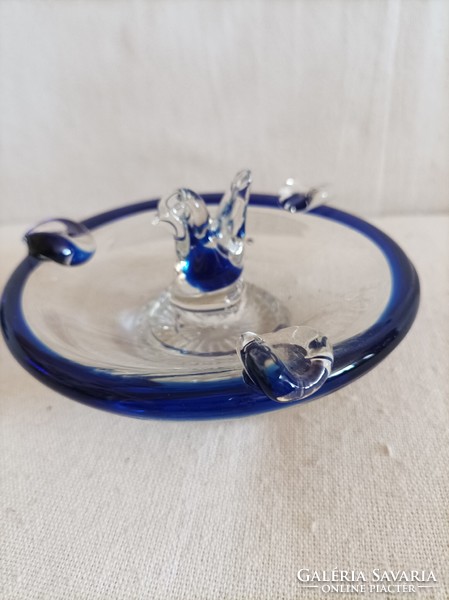 Kobalt kék átlátszó üveg hamutartó, hamutál asztali dísz