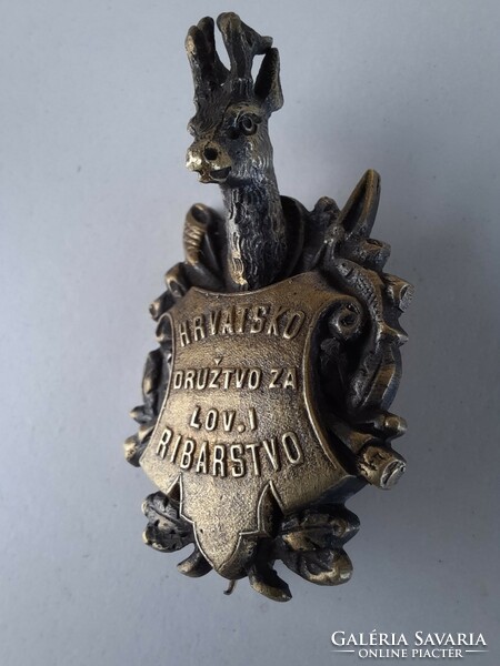 Vintage Croatian deer head copper badge, brooch, trinket
