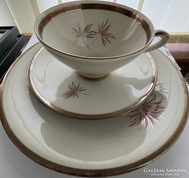 Bavaria színes festett mintás  porcelán reggeliző készlet 3 részes vitrin állapotú