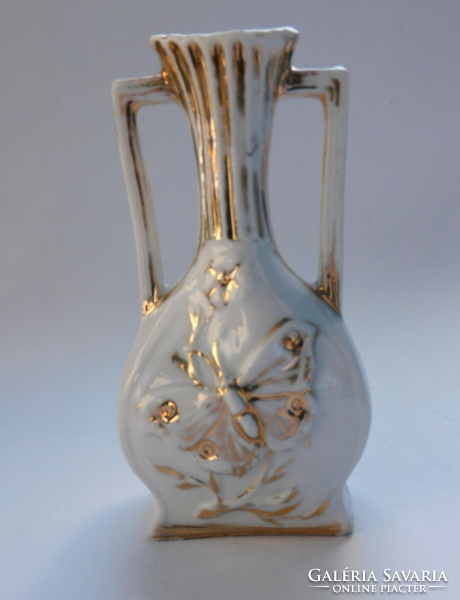 Art Nouveau antique German mini vase with butterfly