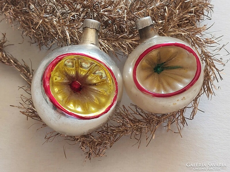 Old glass Christmas tree ornament mini indented sphere glass ornament 2 pcs