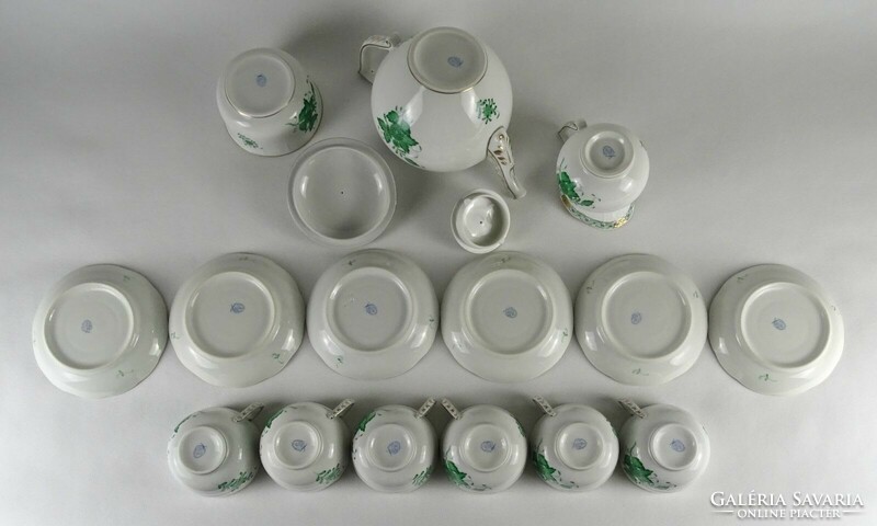 1O183 Zöld Apponyi mintás Herendi porcelán 6 személyes teáskészlet
