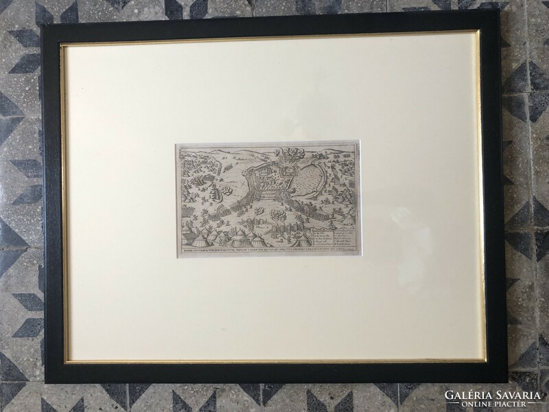 Pope's siege of 1597, etching in a wooden frame