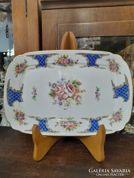 French limoges a la main exclusive rose pattern, signed porcelain serving bowl, tray. 32 Cm.