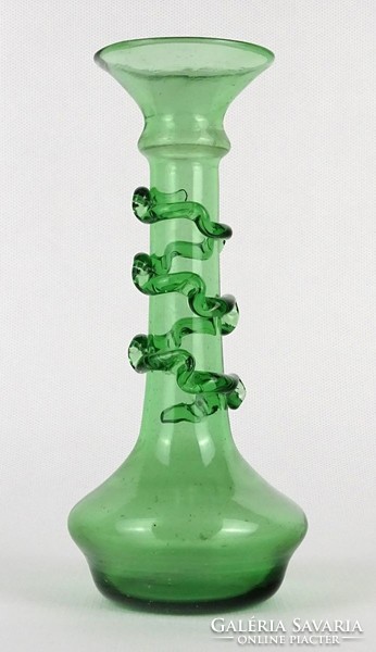 1O202 Régi fújt zöld muránói üveg váza díszváza 18 cm
