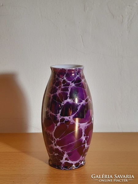 Retro Hollóházi liszteres márvány mintás virág váza, jelzett