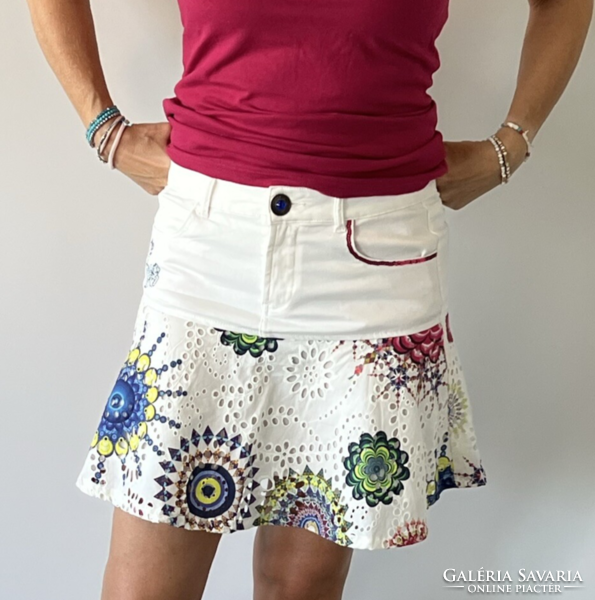 Desigual ruffled bottom, embroidered mini skirt,