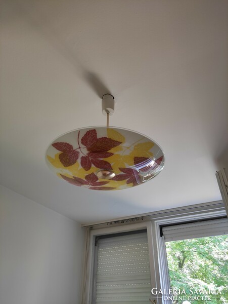 Yellow burgundy leaf pattern glass shade retro ceiling plate lamp flawless