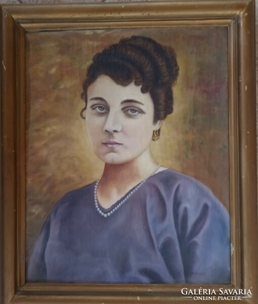 Antique oil / canvas painting _ female portrait