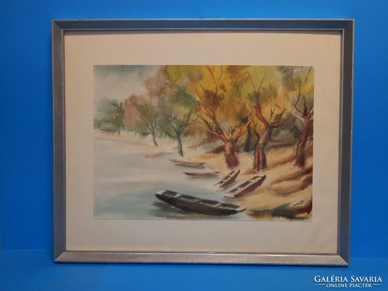Watercolor by Pál Szabó (1954-2021) in a 53x65 cm silver frame, in excellent condition