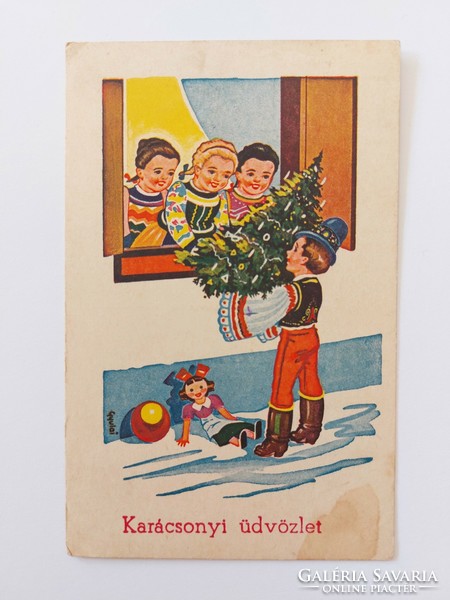 Régi karácsonyi képeslap 1941 Gyulai rajzos levelezőlap
