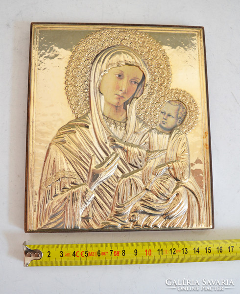 Old icon reproduction xx mid century silver frame. Holy mother 