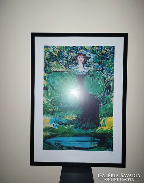 Original, signed, numbered John Smith screen print “green lady” c. Unique artwork 68 × 48