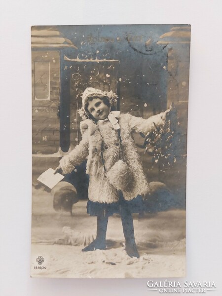 Régi újévi képeslap 1910 fotó levelezőlap kislány
