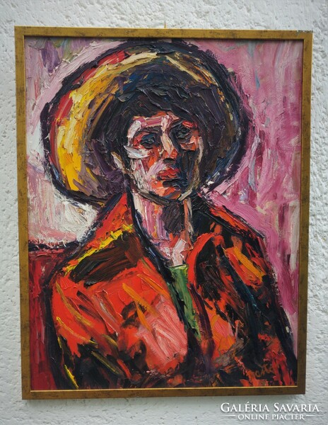 Hat portrait, oil painting