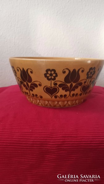 Ceramic bowl light brown with brown flowers
