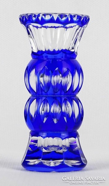 1O220 Régi színezett csiszolt kék Haida üveg váza ibolyaváza 8.3 cm