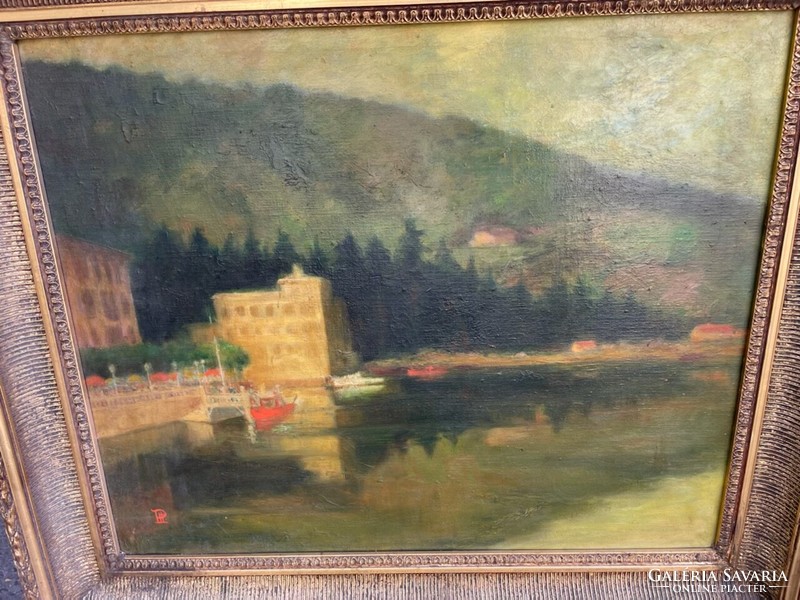 An oil painting depicting a landscape