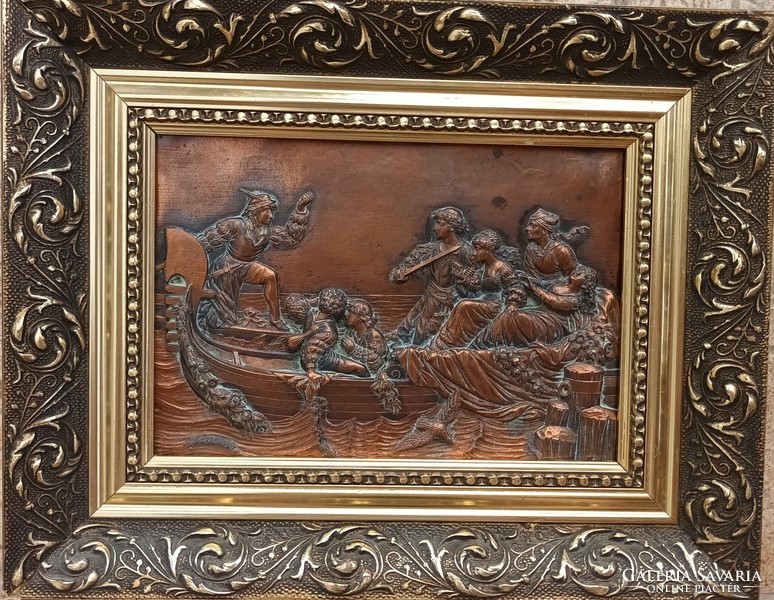 Bronze scene wall picture in a gilded frame