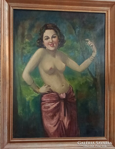 Antique marked - sj sign - large nude painting (oil / canvas)