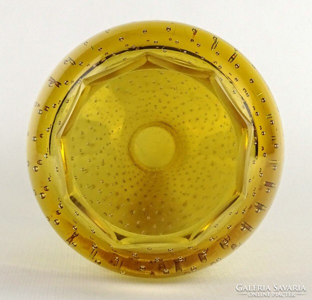 1O238 Borostyánsárga fújt művészi üveg váza 20 cm