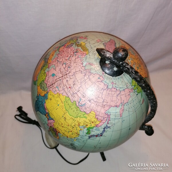 Cartographic company globe with wrought iron stand 39.5 cm