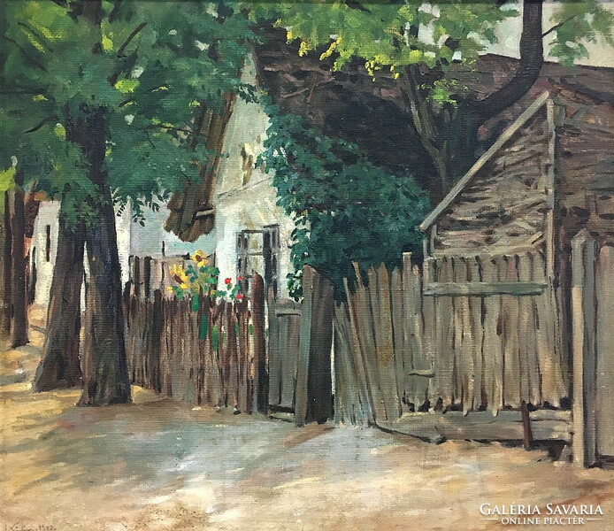 Kóbor Henrik (1885 - 1964) :Falusi utca,70 x 80 cm,olaj-vászon,1943