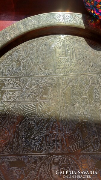 Large copper wall bowl with Egyptian motifs. 50 cm diameter.