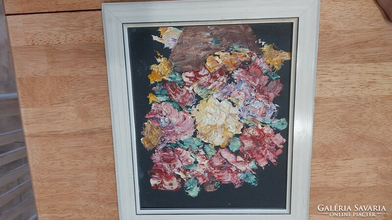(K) flower still life painting 26x31 cm with frame