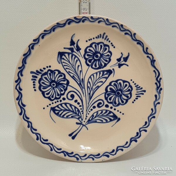 Hódmezővásárhely folk ceramic wall plate with white glaze, marked 
