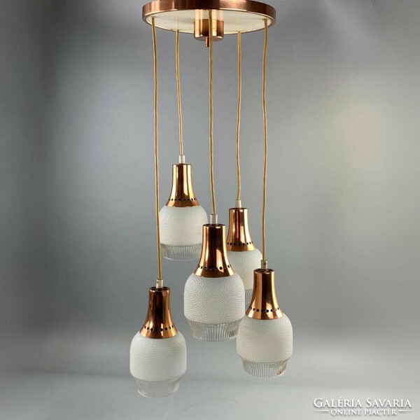 Mid-century copper and glass ceiling chandelier