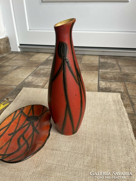 23.5 cm magas Tófej összetartozás váza és hamutartó retro kerámia midcentury modern