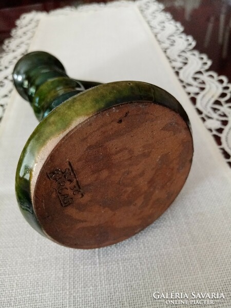 Marked tailor - frame: folk earthenware / ceramic candle holder candle holder -- green eosin glaze