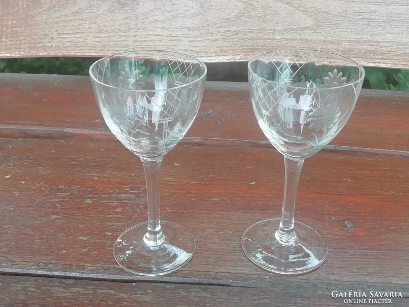 Retro floral glass liqueur glasses, 2 pcs