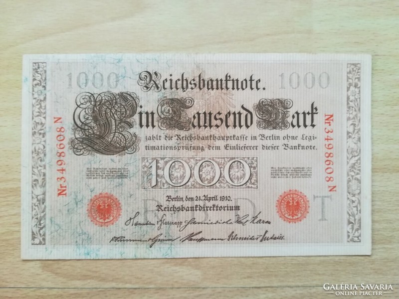 Germany 1000 marks 1910 unc red numbering