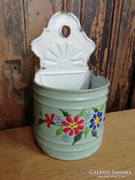 Salt holder, enameled extra beautiful, special flower pattern piece, with very slight damage, for collectors
